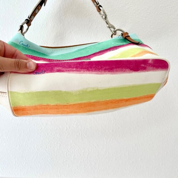 Vintage Coach Hampton Watercolor Stripe Shoulder Bag F11677 Wristlet Wallet Pouc - Picture 5 of 16